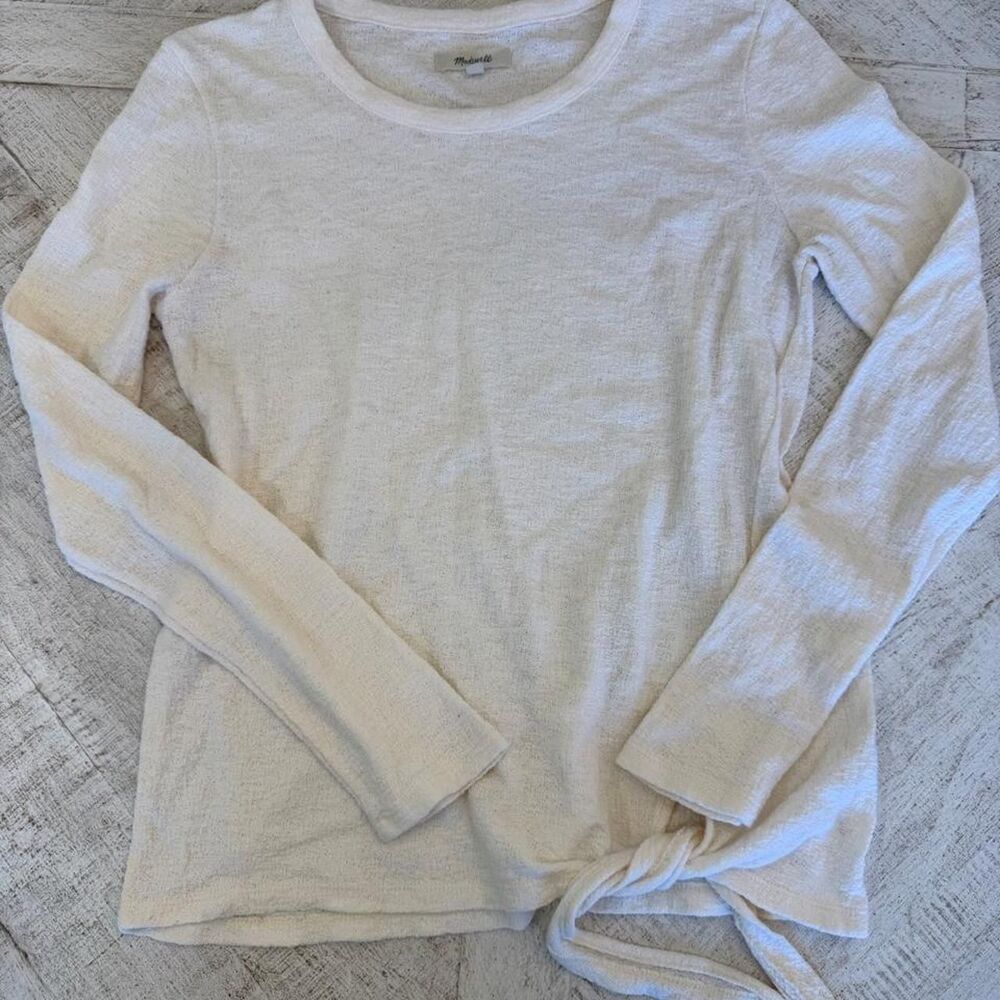 Madewell White Side Tie Long Sleeve Top Size Small Lightweight Knit